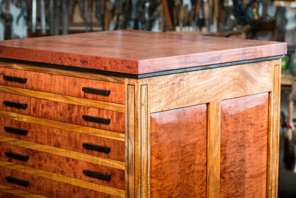 rare shell drawer cabinet in Australian red gum, blackwood and ancient red gum' 2016